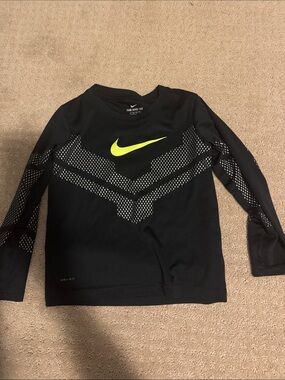Nike Black Long-Sleeve Tee with Neon Yellow Swoosh